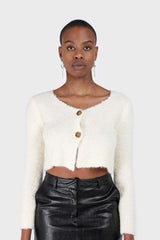 Ivory fuzzy double button cardigan