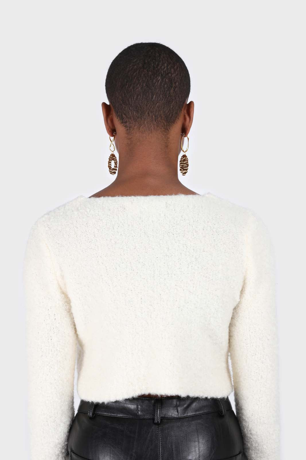 Ivory fuzzy double button cardigan
