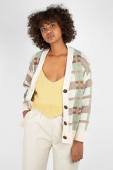 Beige and mint checked cardigan