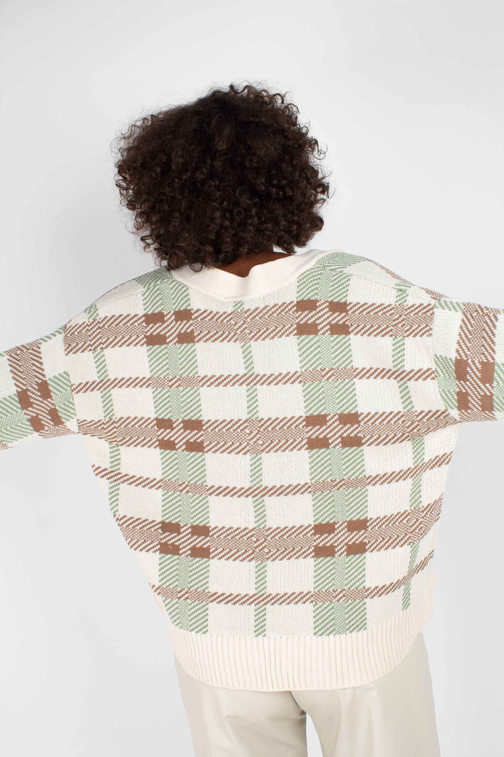 Beige and mint checked cardigan