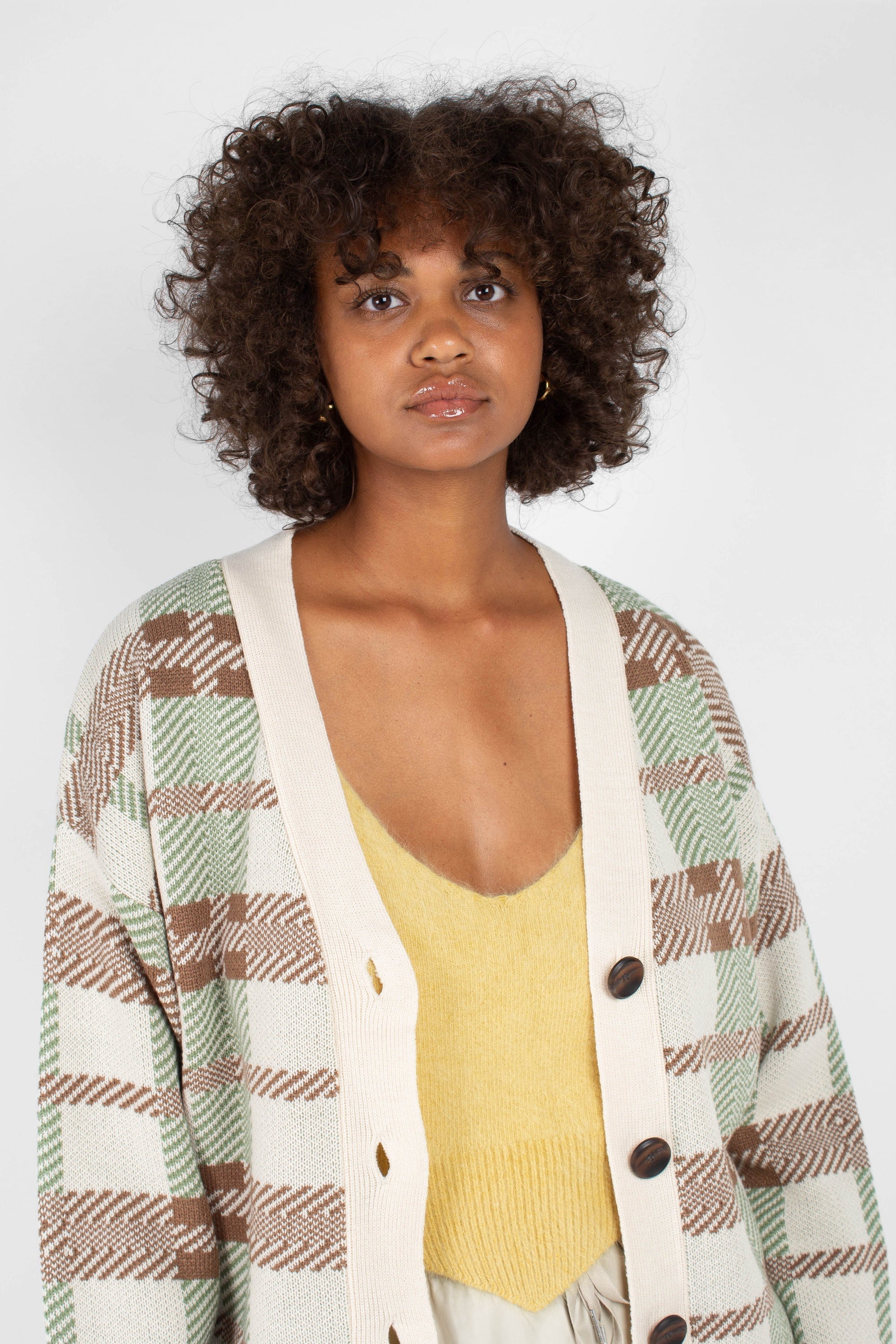 Beige and mint checked cardigan