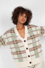 Beige and mint checked cardigan