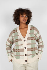 Beige and mint checked cardigan