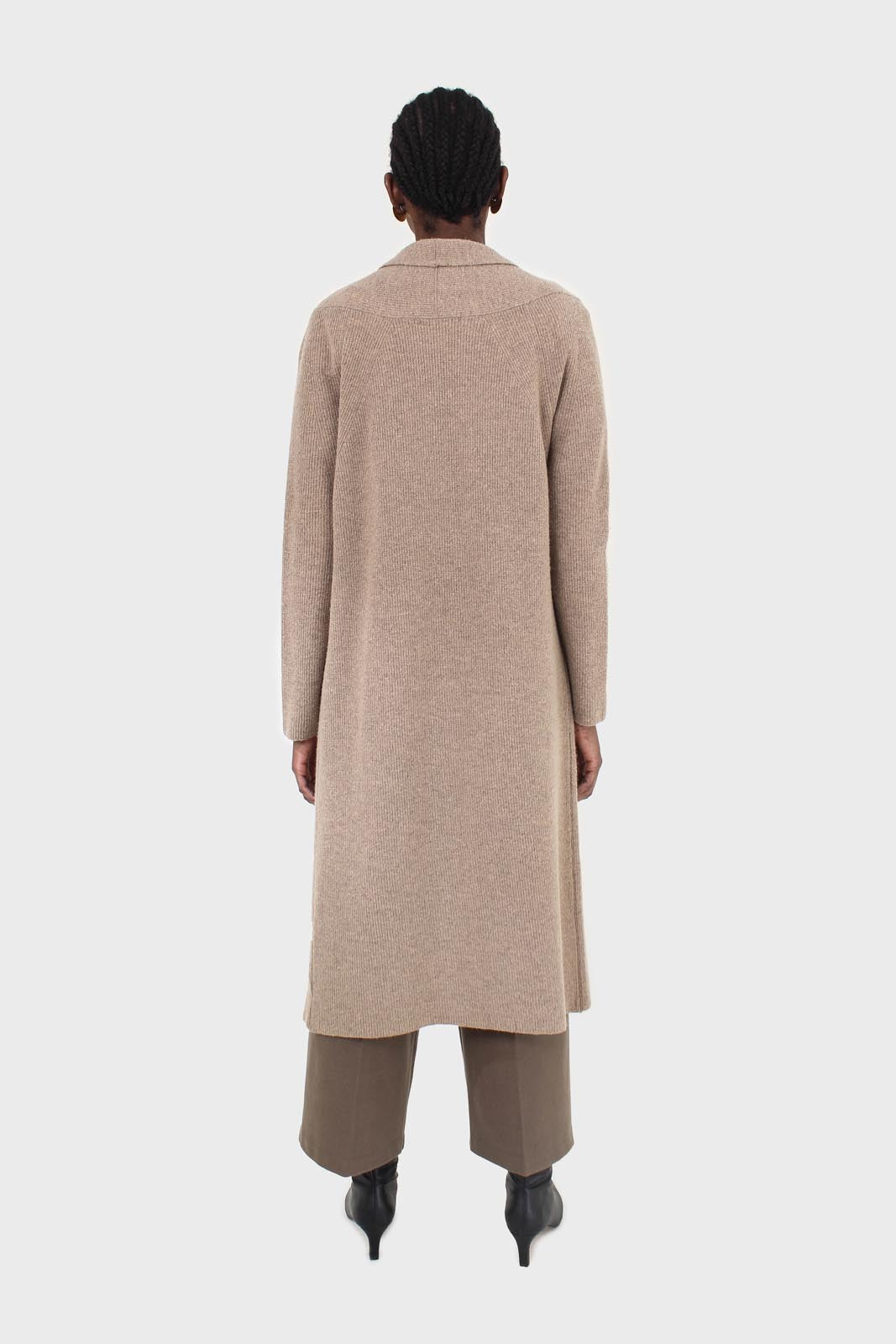 Beige cashmere-wool blend long cardigan