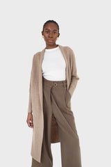 Beige cashmere-wool blend long cardigan