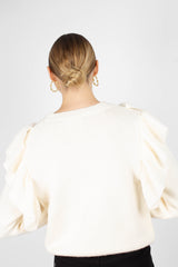 Ivory deep V ruffle trim jumper
