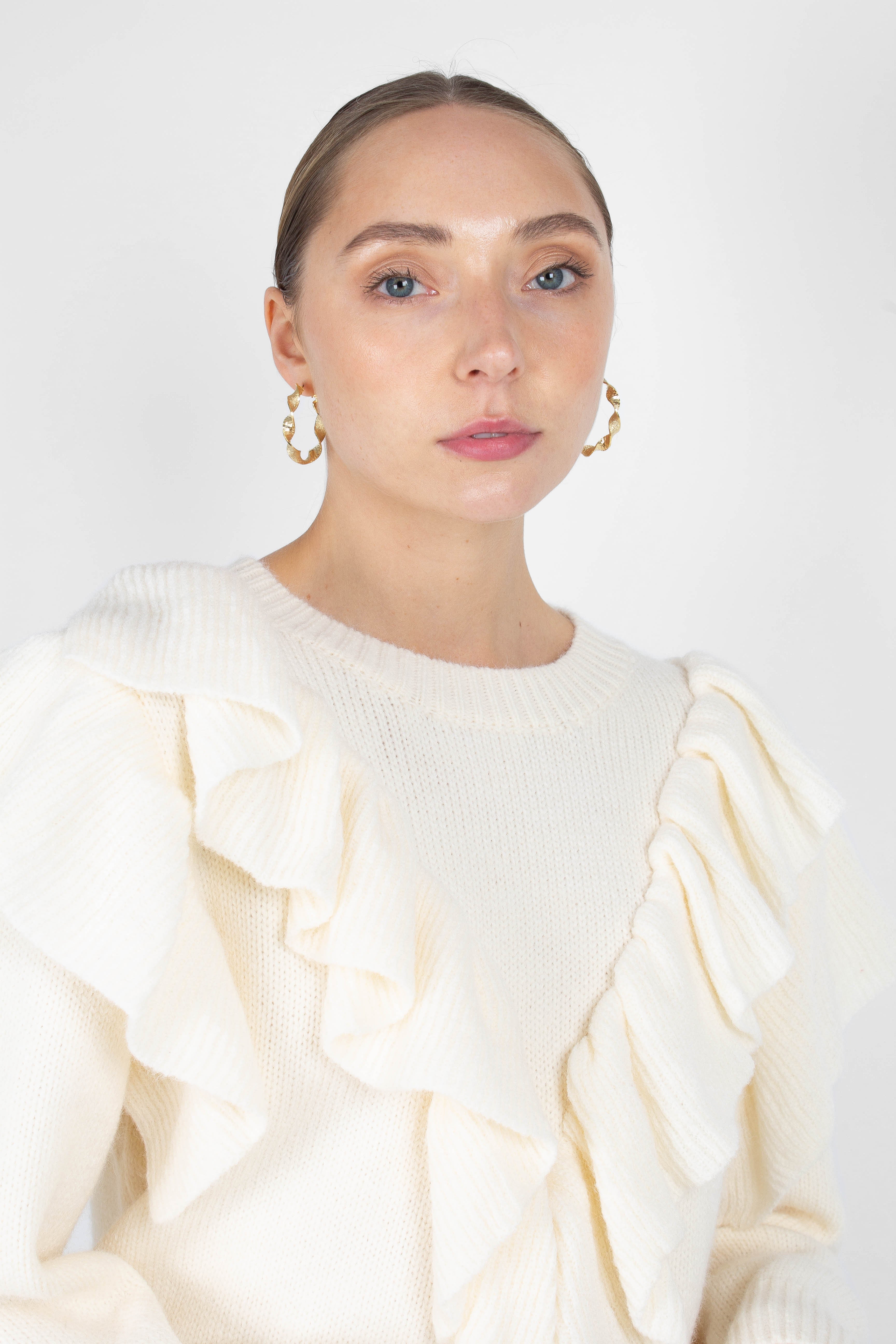 Ivory deep V ruffle trim jumper