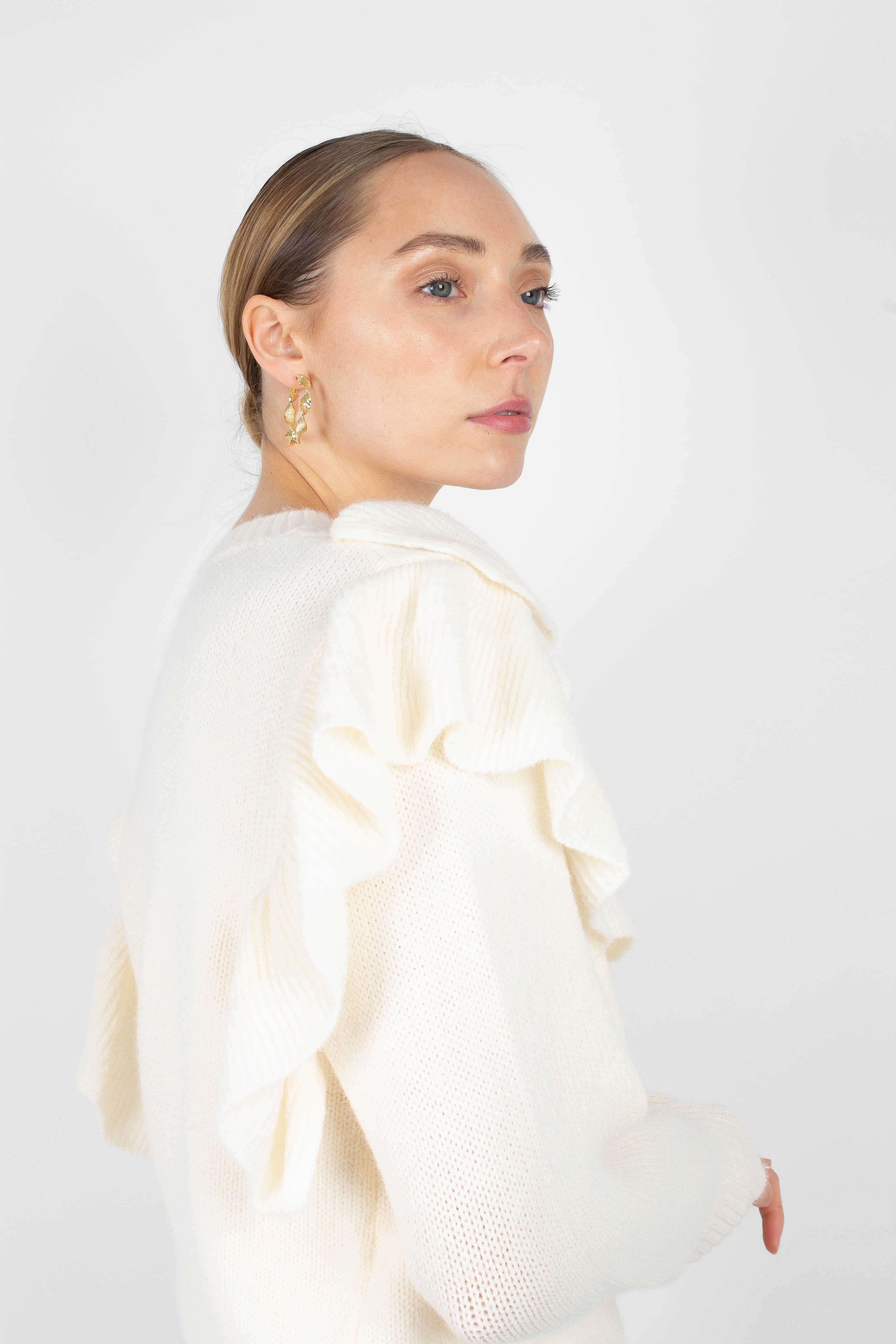 Ivory deep V ruffle trim jumper