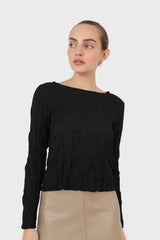 Black wrinkled long sleeved top