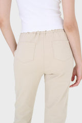 Beige thick dart front loose fit drawstring trousers