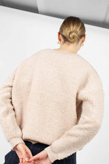 Ivory poodle textured V-neck jumper
