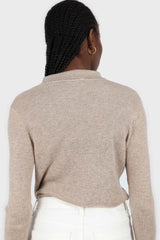 Beige button up collar knit top