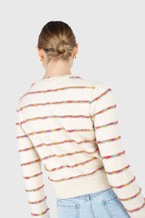 Ivory rainbow striped pocket knit top