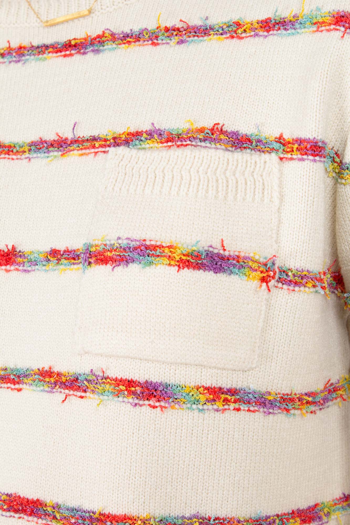 Ivory rainbow striped pocket knit top