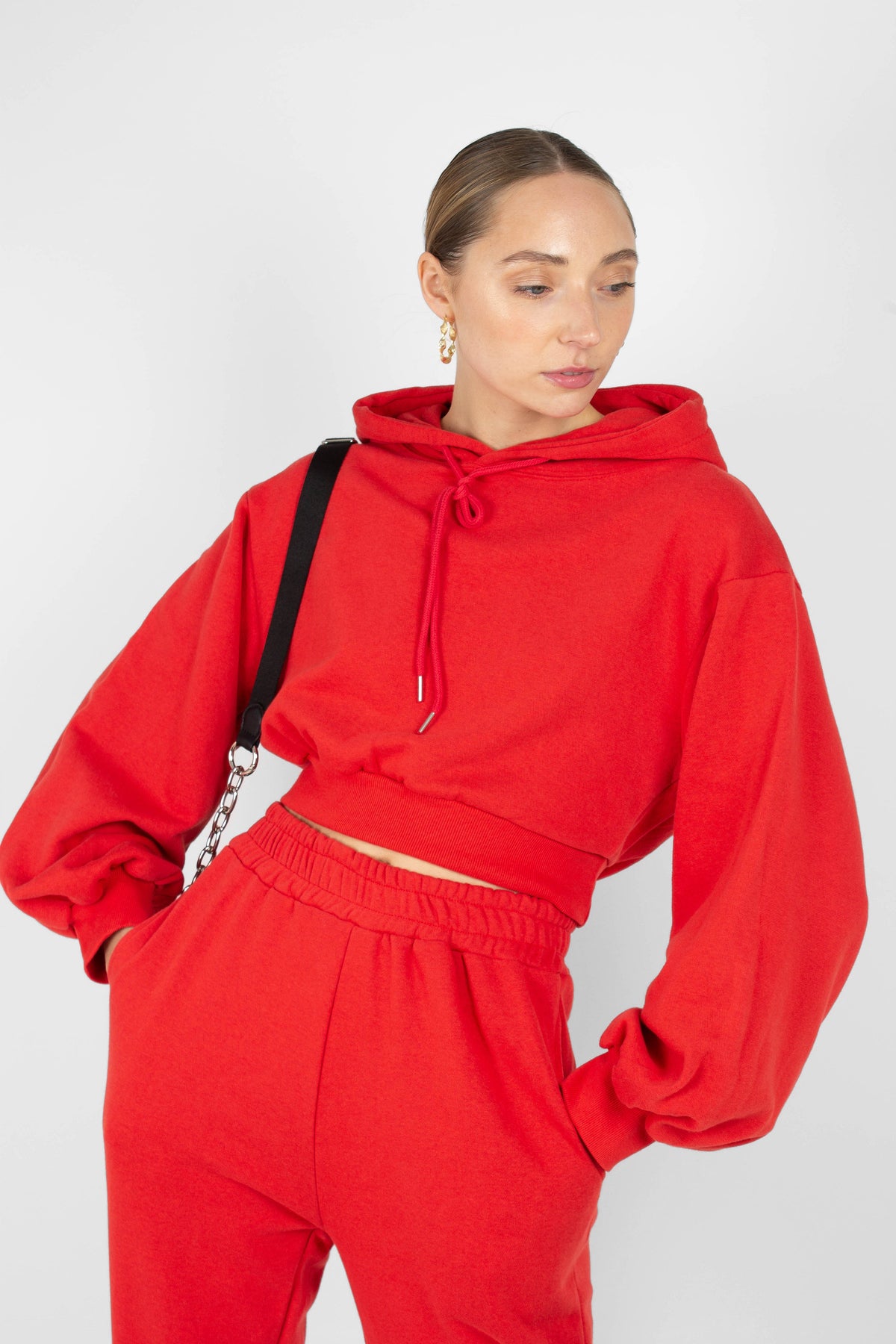Red cropped hooded sweatshirt - set