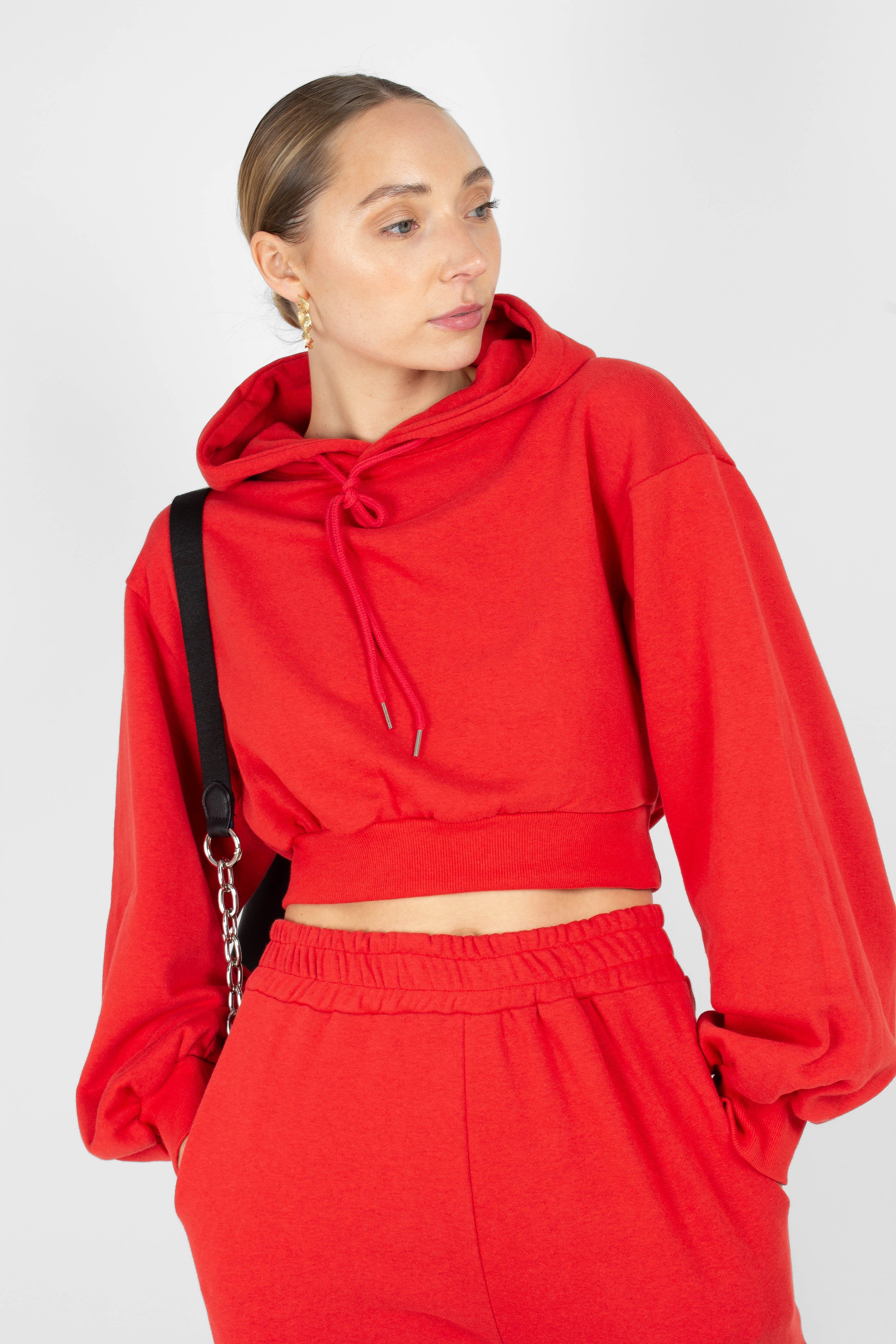 Red cropped hooded sweatshirt - set