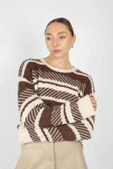 Brown multi patterned wool blend jumper