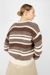 Brown multi patterned wool blend jumper