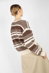 Brown multi patterned wool blend jumper