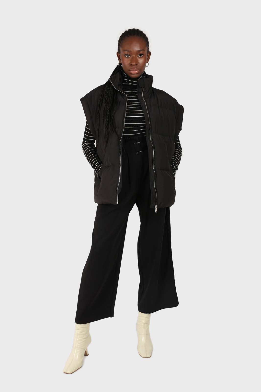 Black high waisted belted trousers