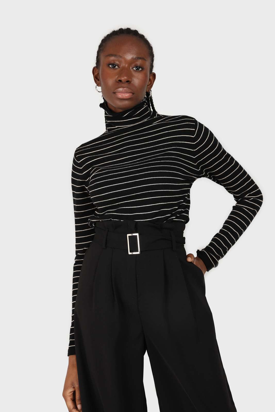 Black high waisted belted trousers