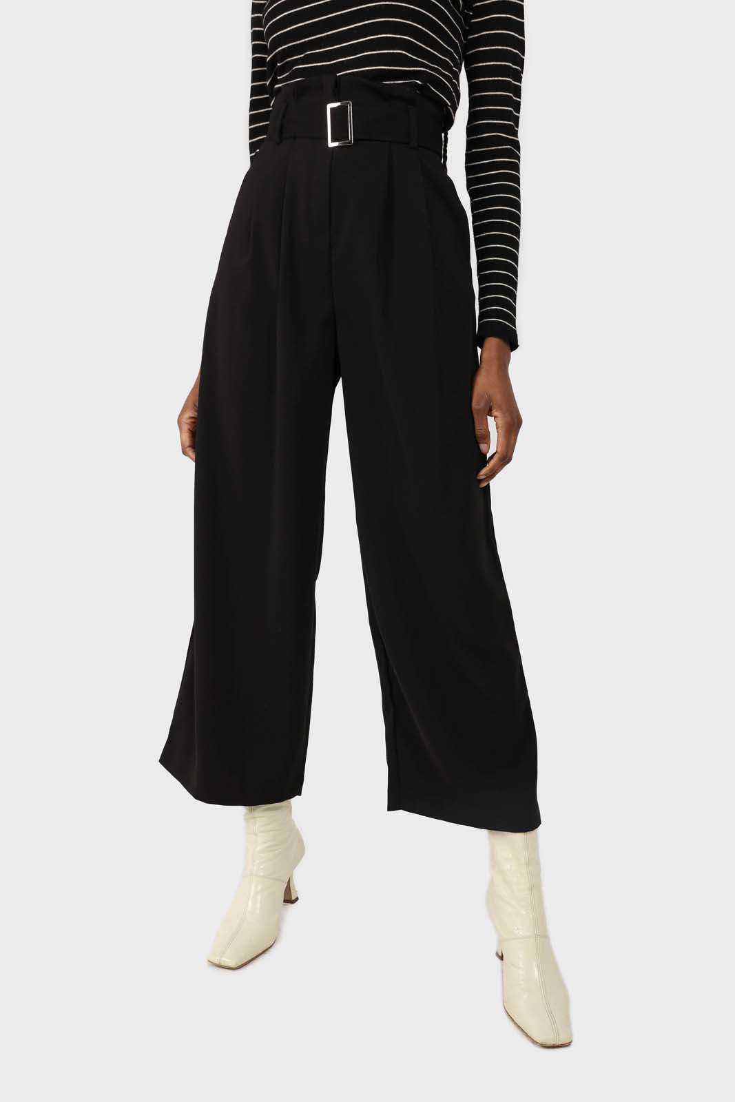 Black high waisted belted trousers