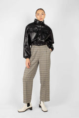 Grey checked high waisted loose fit trousers