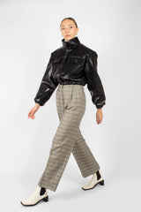Grey checked high waisted loose fit trousers