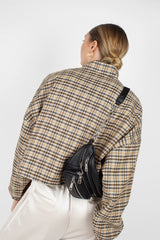 Beige checked zip up blouson jacket