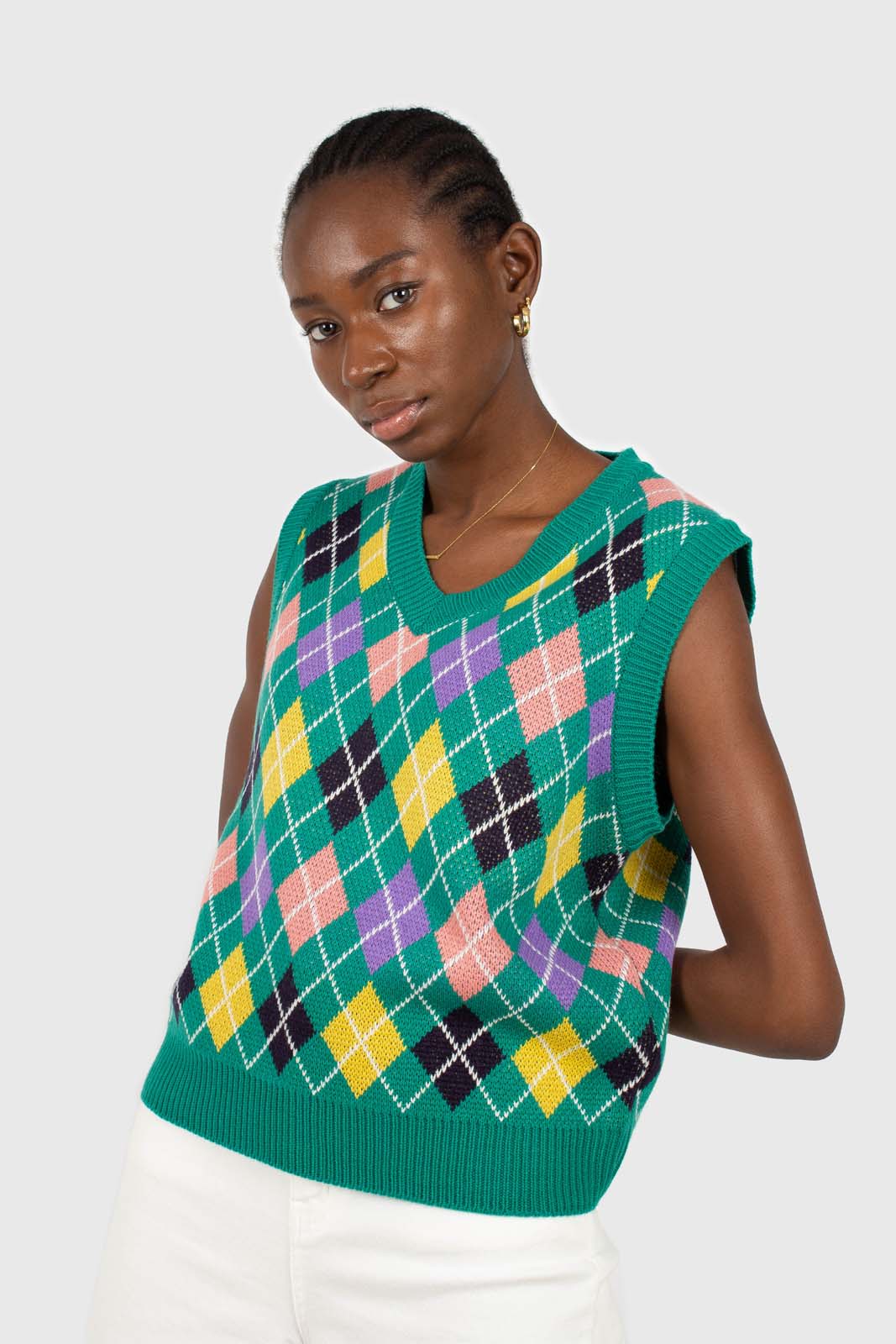 Green multi colored argyle sweater vest