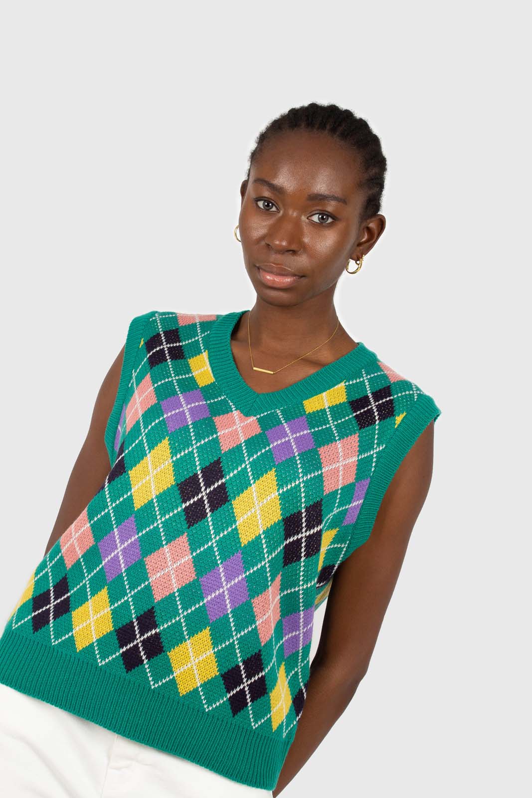 Green multi colored argyle sweater vest
