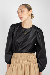 Black glossy faux leather top