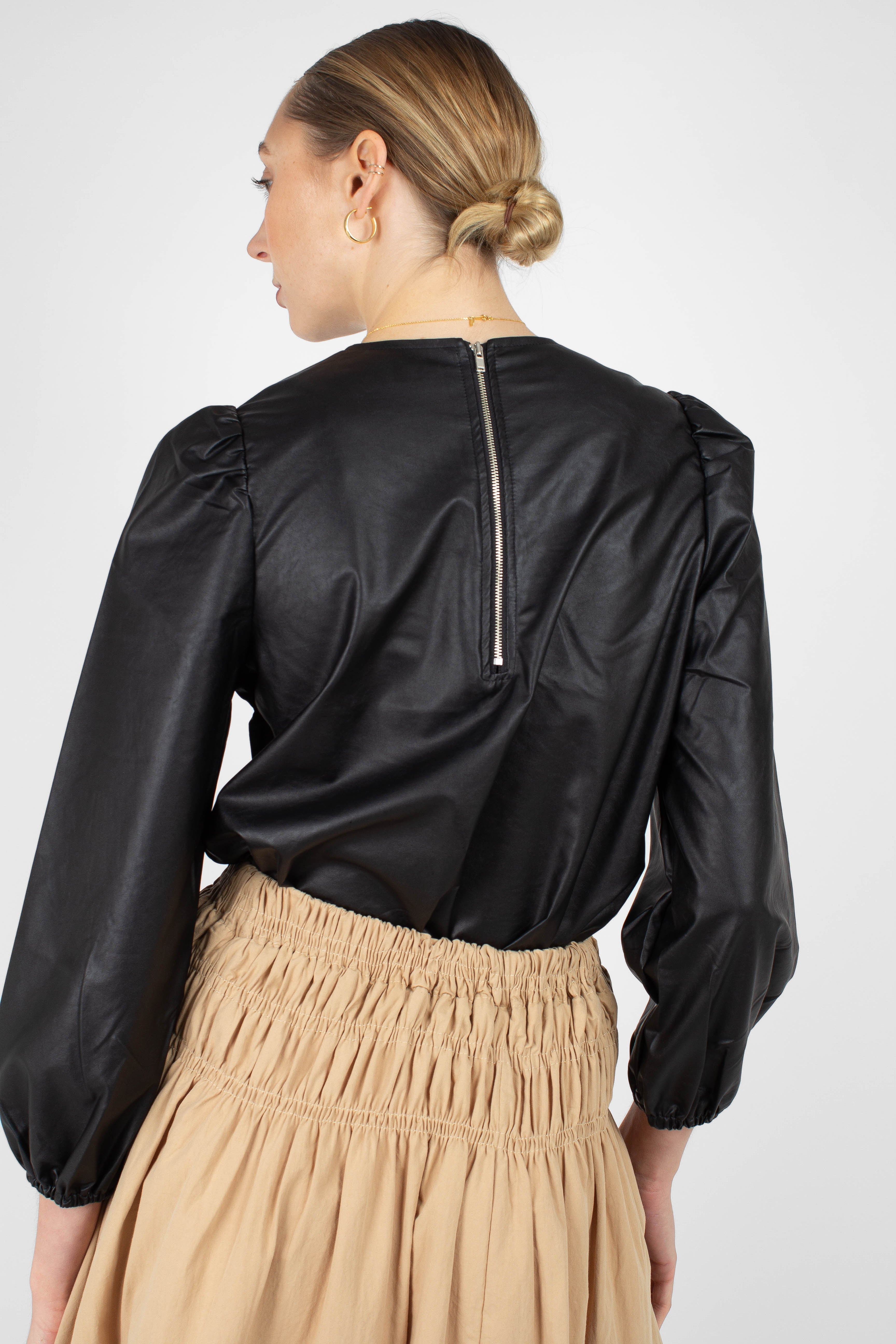 Black glossy faux leather top