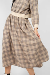 Beige and brown checked maxi skirt