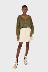 Ivory pleated knit mini skirt