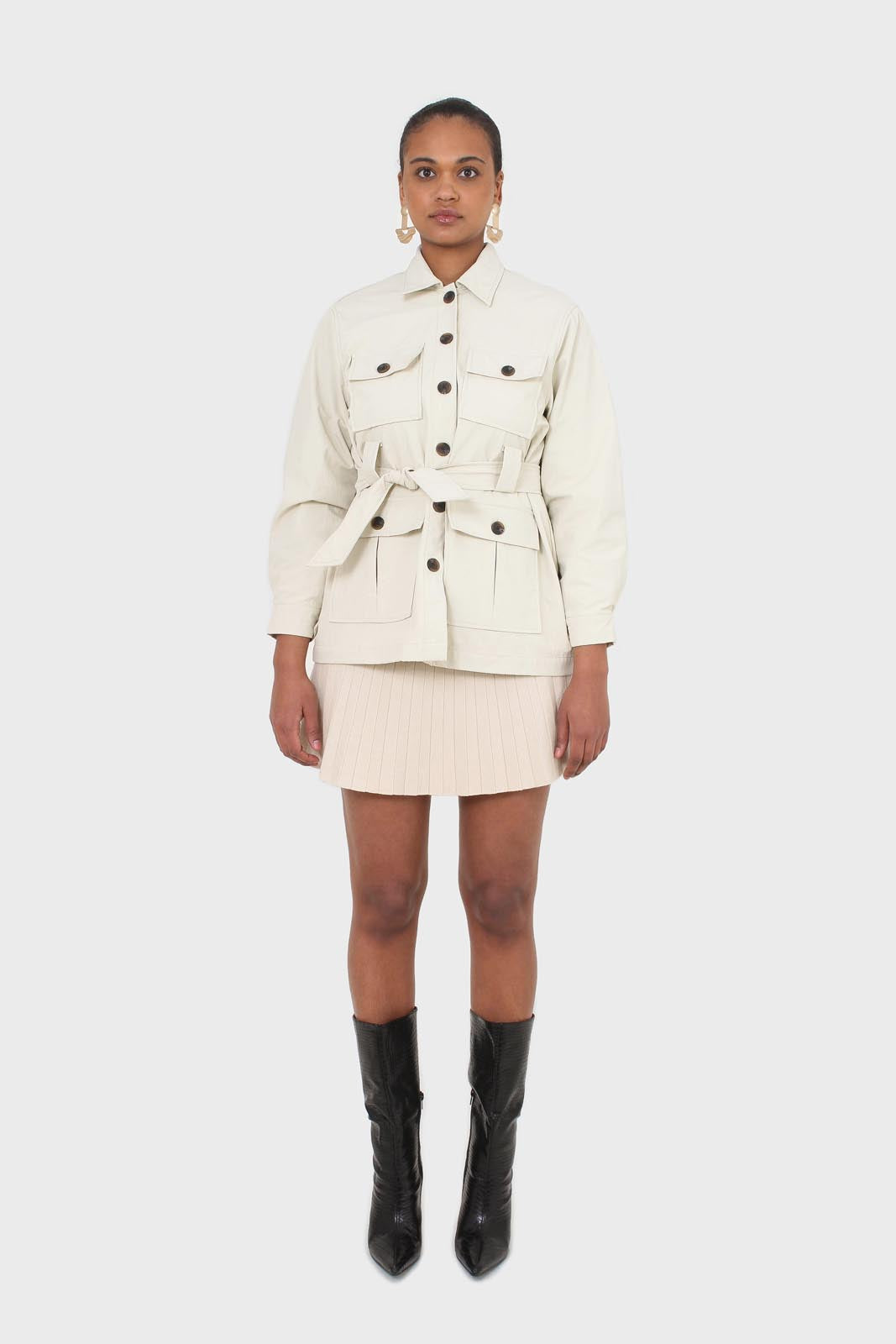 Ivory patch pocket belted safari jacket