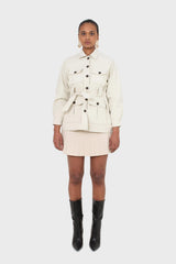Ivory patch pocket belted safari jacket