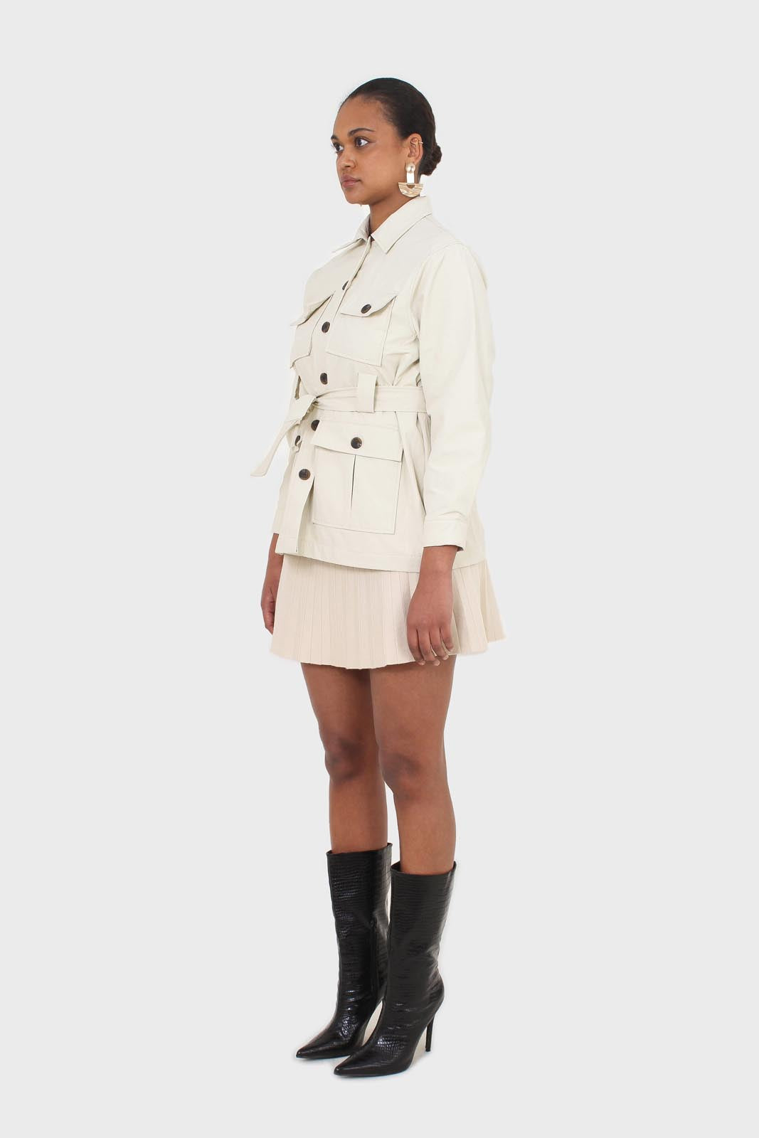 Ivory patch pocket belted safari jacket