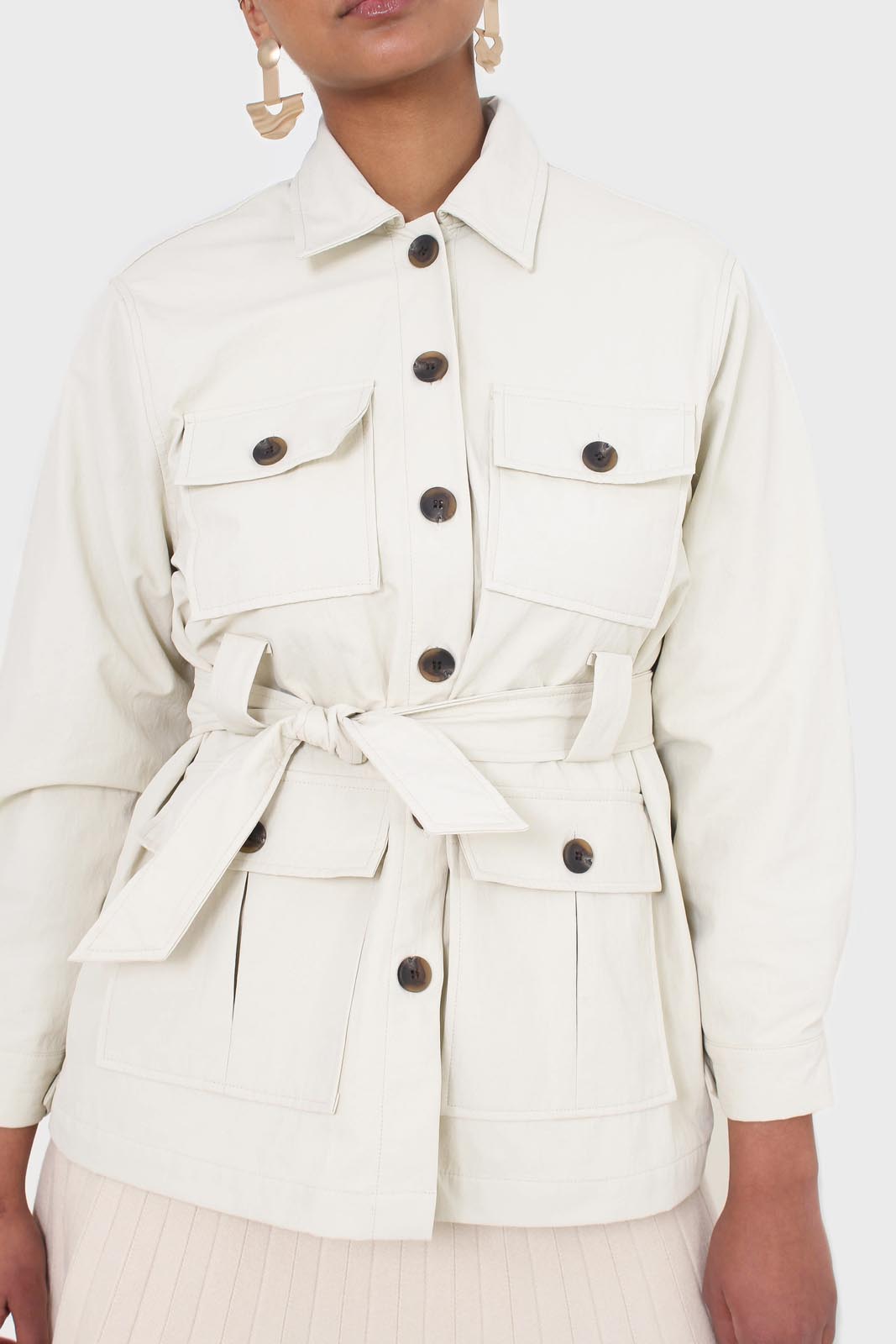 Ivory patch pocket belted safari jacket