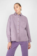 Lilac patch pocket oversized washed cotton shirt