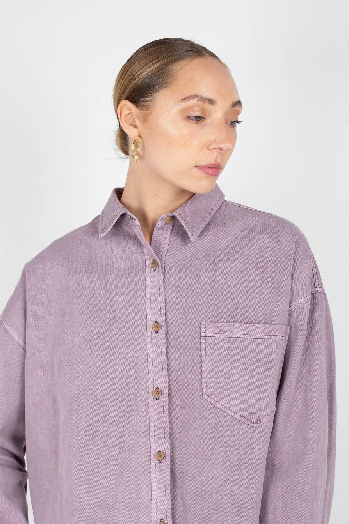 Lilac patch pocket oversized washed cotton shirt