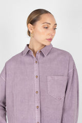 Lilac patch pocket oversized washed cotton shirt