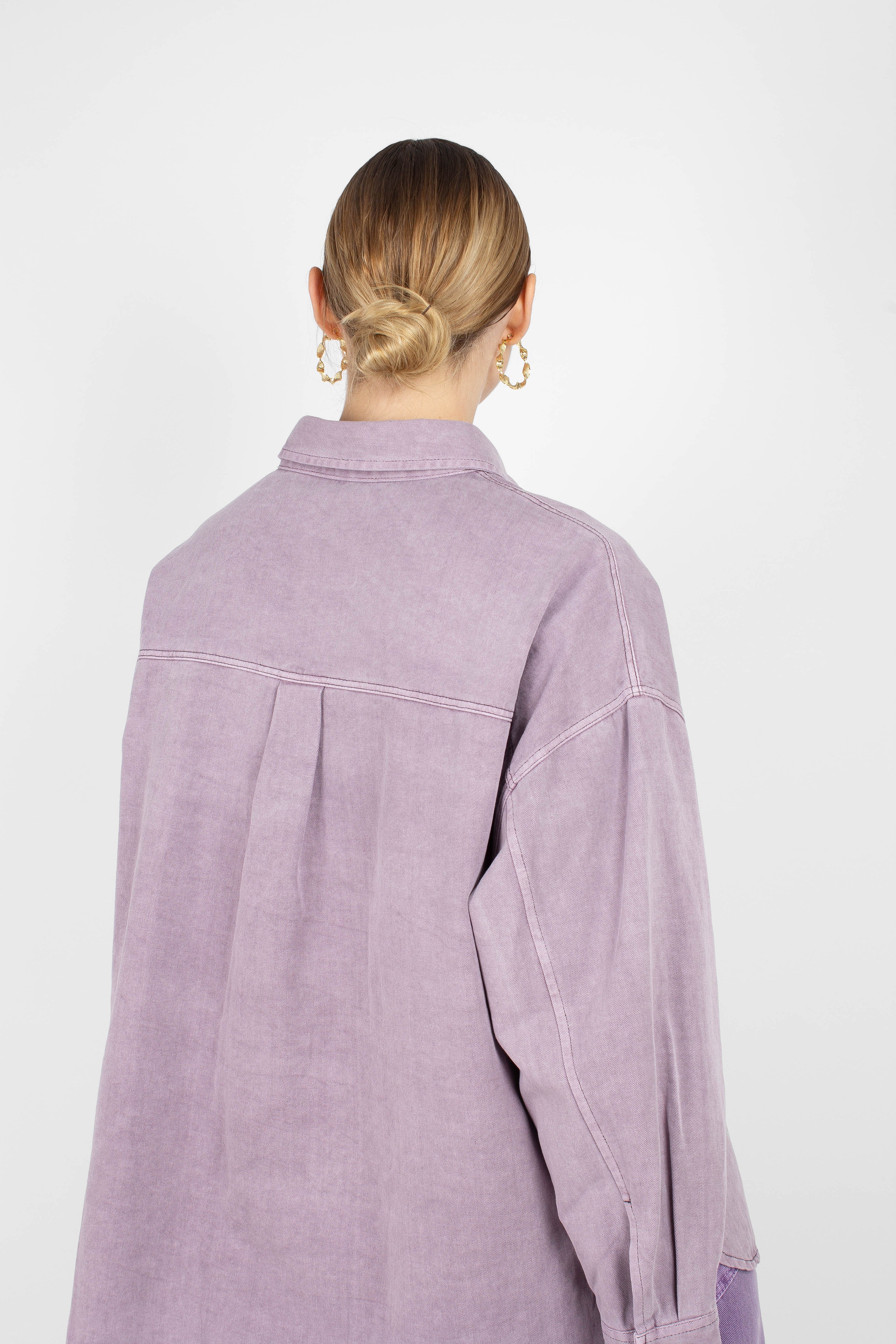 Lilac patch pocket oversized washed cotton shirt