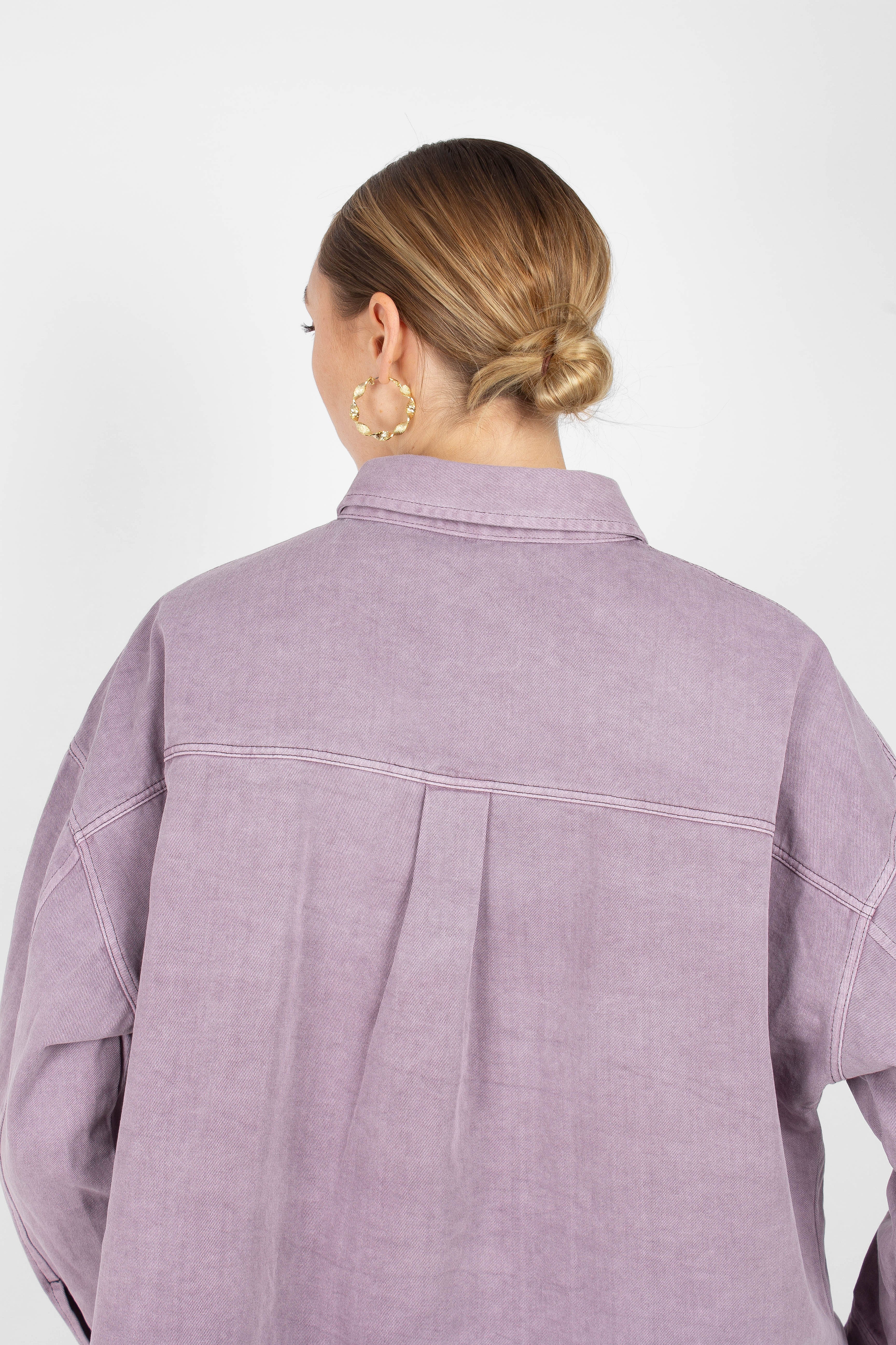 Lilac patch pocket oversized washed cotton shirt
