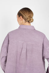 Lilac patch pocket oversized washed cotton shirt