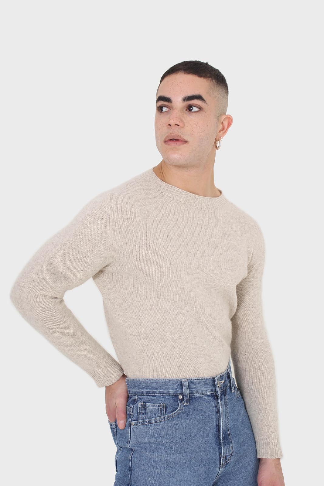 Ivory cashmere wool blend knit top