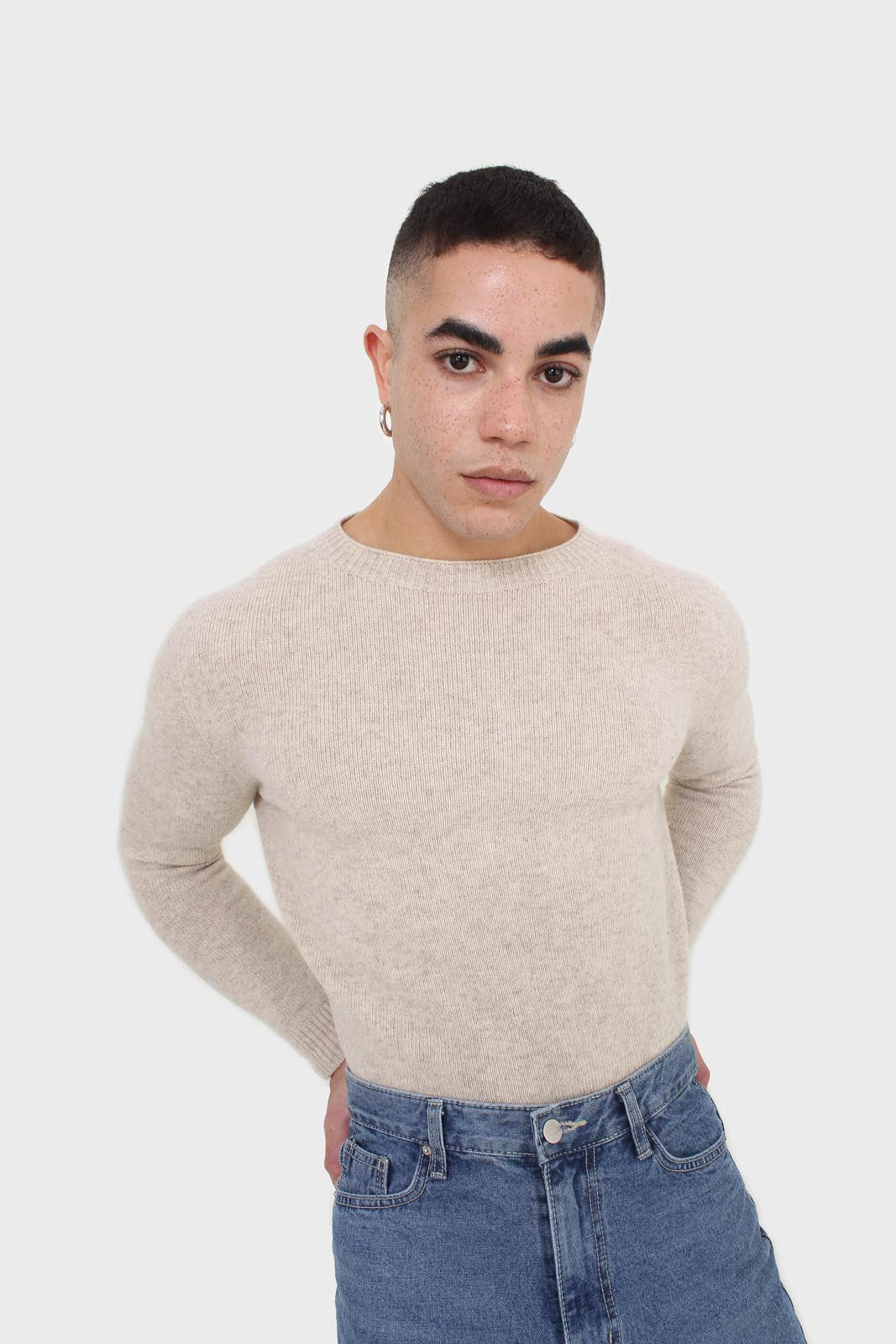 Ivory cashmere wool blend knit top