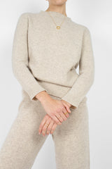 Ivory cashmere wool blend knit trousers