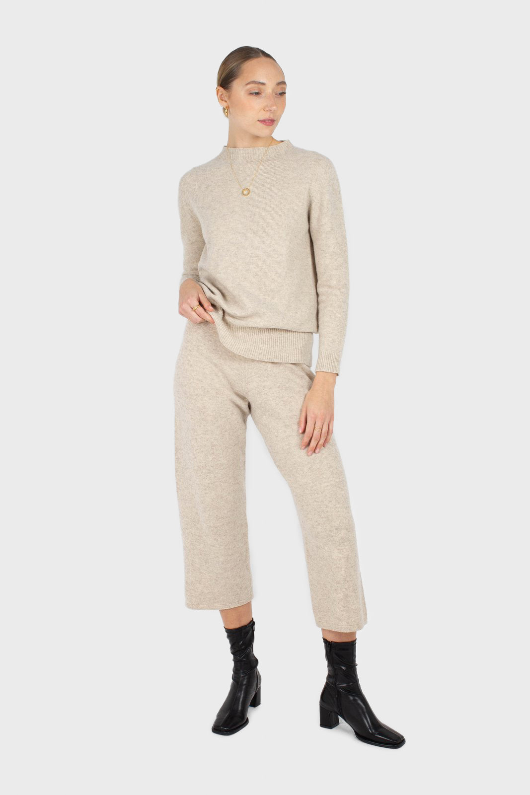 Ivory cashmere wool blend knit top