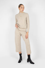Ivory cashmere wool blend knit trousers